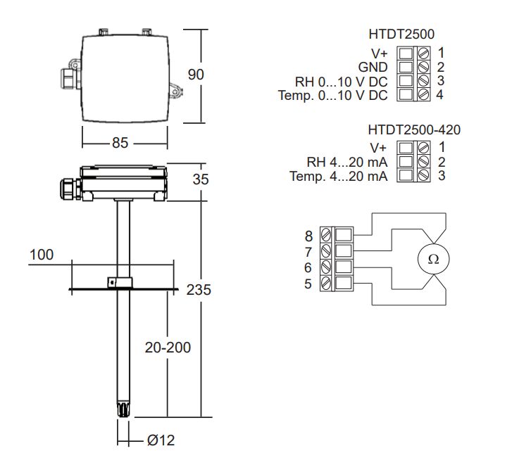 HTDT2500-420管道安装组合湿度温度变送器