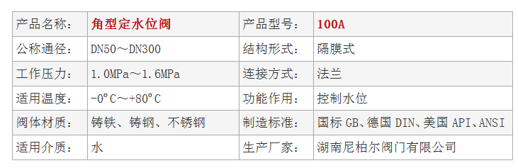 100A角型定水位阀