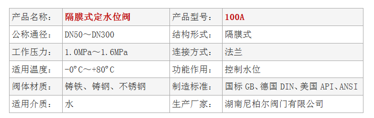 100A隔膜式定水位阀