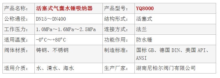 YQ8000活塞式气囊水锤吸纳器