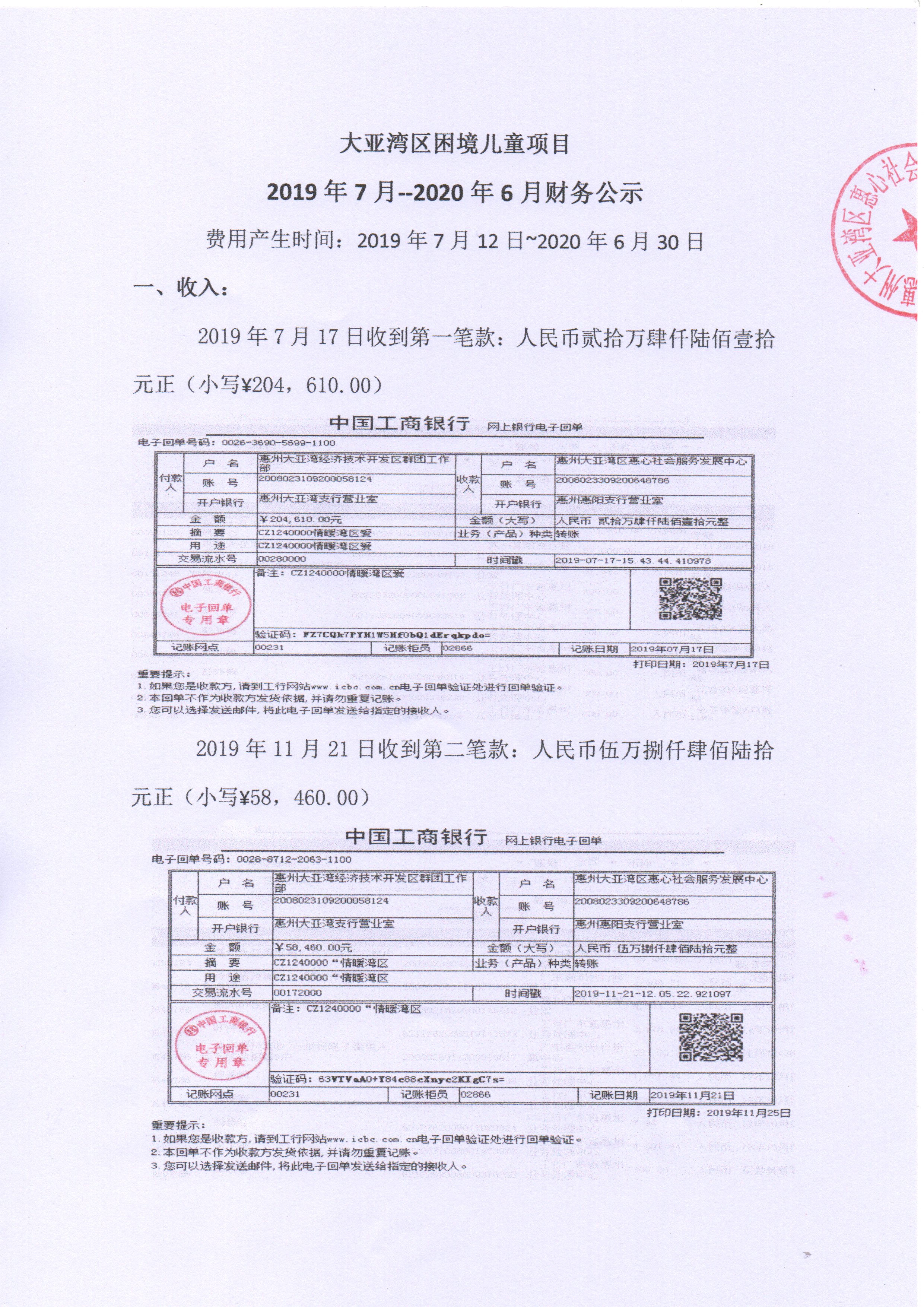 2019.7-2020.6月困境儿童项目财务公示