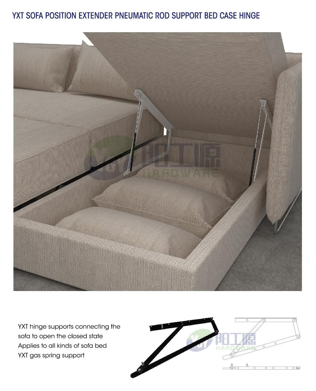 YXT Sofa Posi tion Extender Pneumatic Rod Support Bed Case Hinge