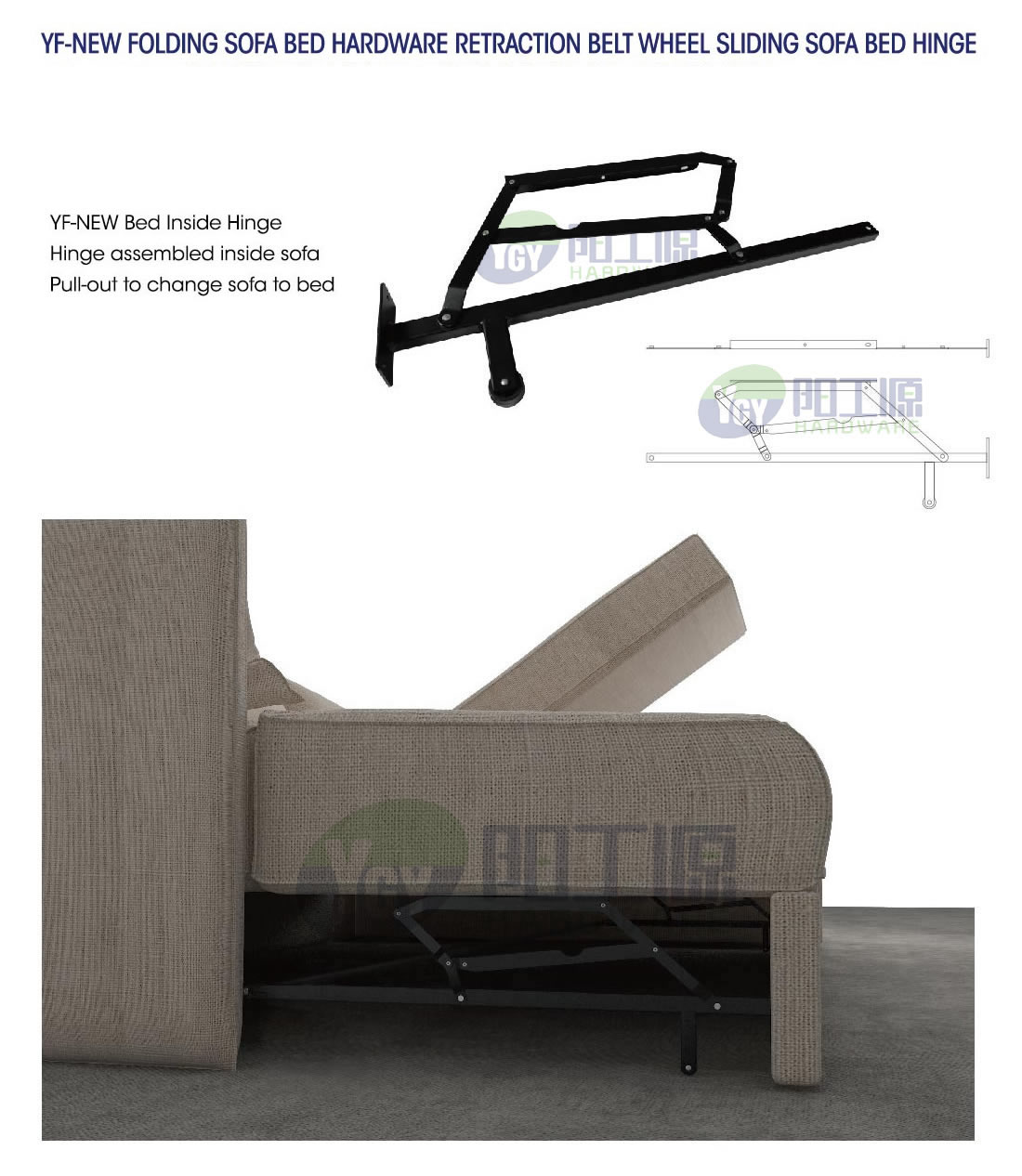 YF-NEW Folding Sofa Bed Hardware Retraction Belt Wheel Sliding Sofa Bed Hinge