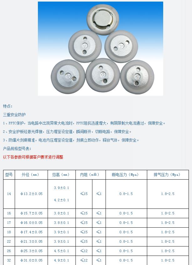 16容量型鋰電池蓋帽