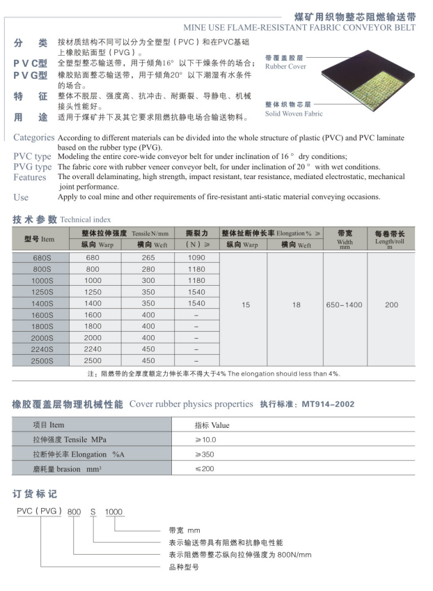 煤矿用织物整芯阻燃输送带