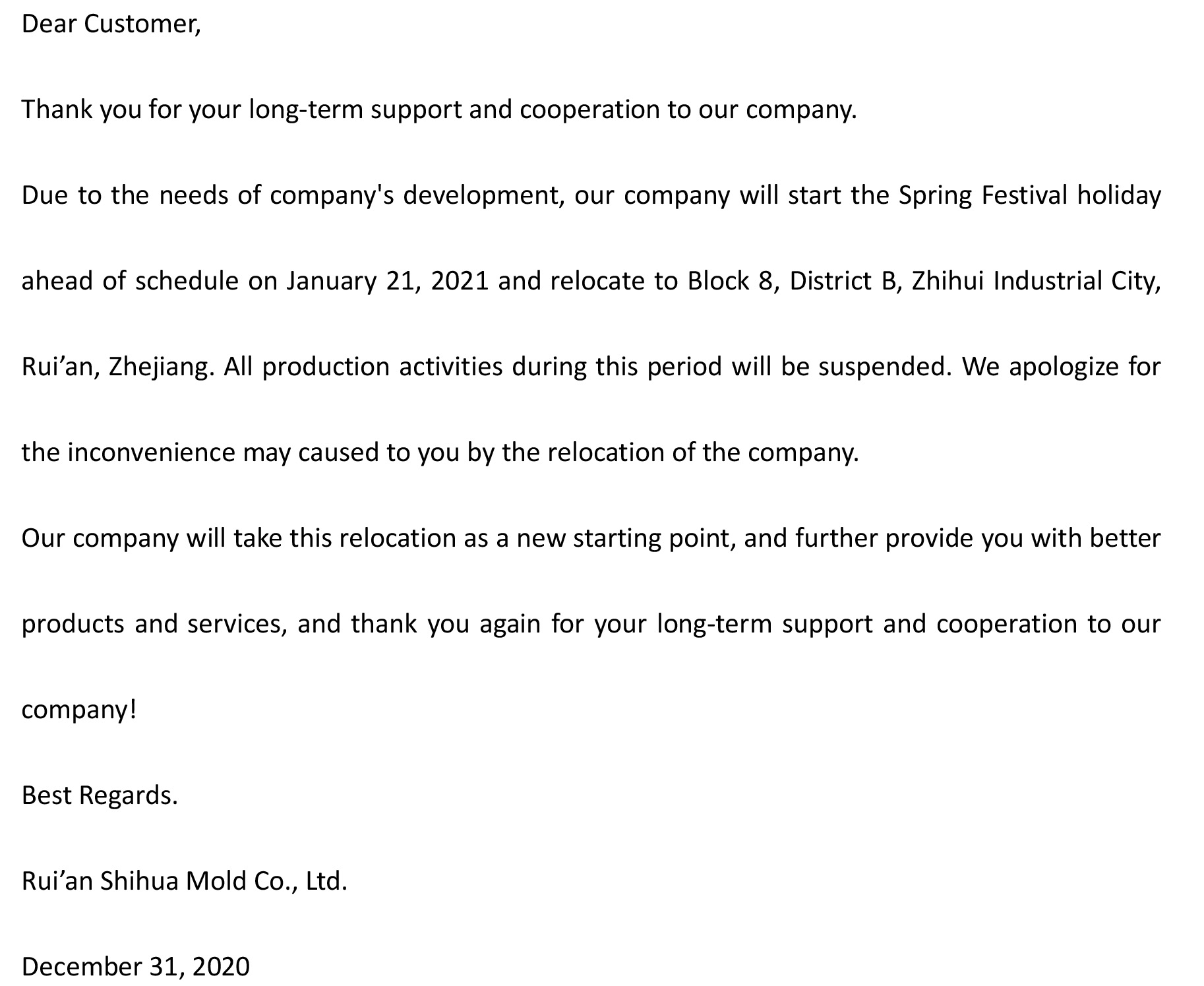Relocation Notice