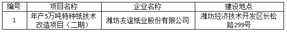 潍坊友谊纸业股份有限公司年产5万吨特种纸技术改造项目（二期）竣工环境保护验收公示