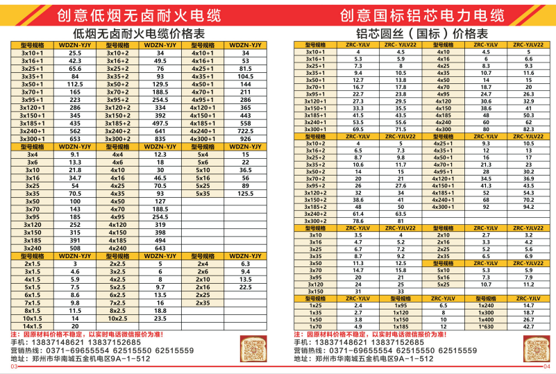 创意线缆价格表