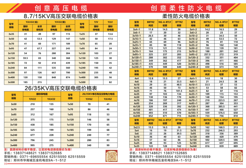 创意线缆价格表