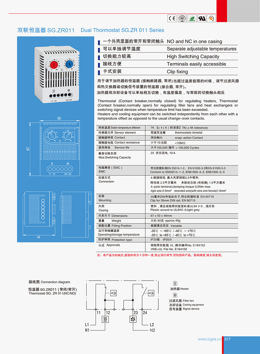 SG.ZR011双联恒温器 温控器