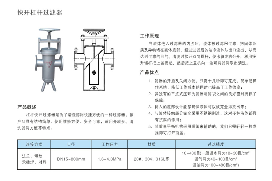 快開(kāi)杠桿過(guò)濾器