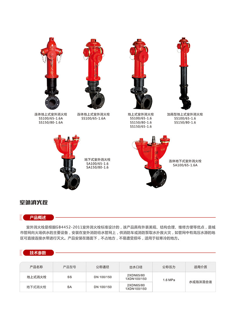 地.上式室外消火栓SS100/65-1.6 SS150/80-1