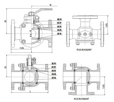 法兰连接三通球阀