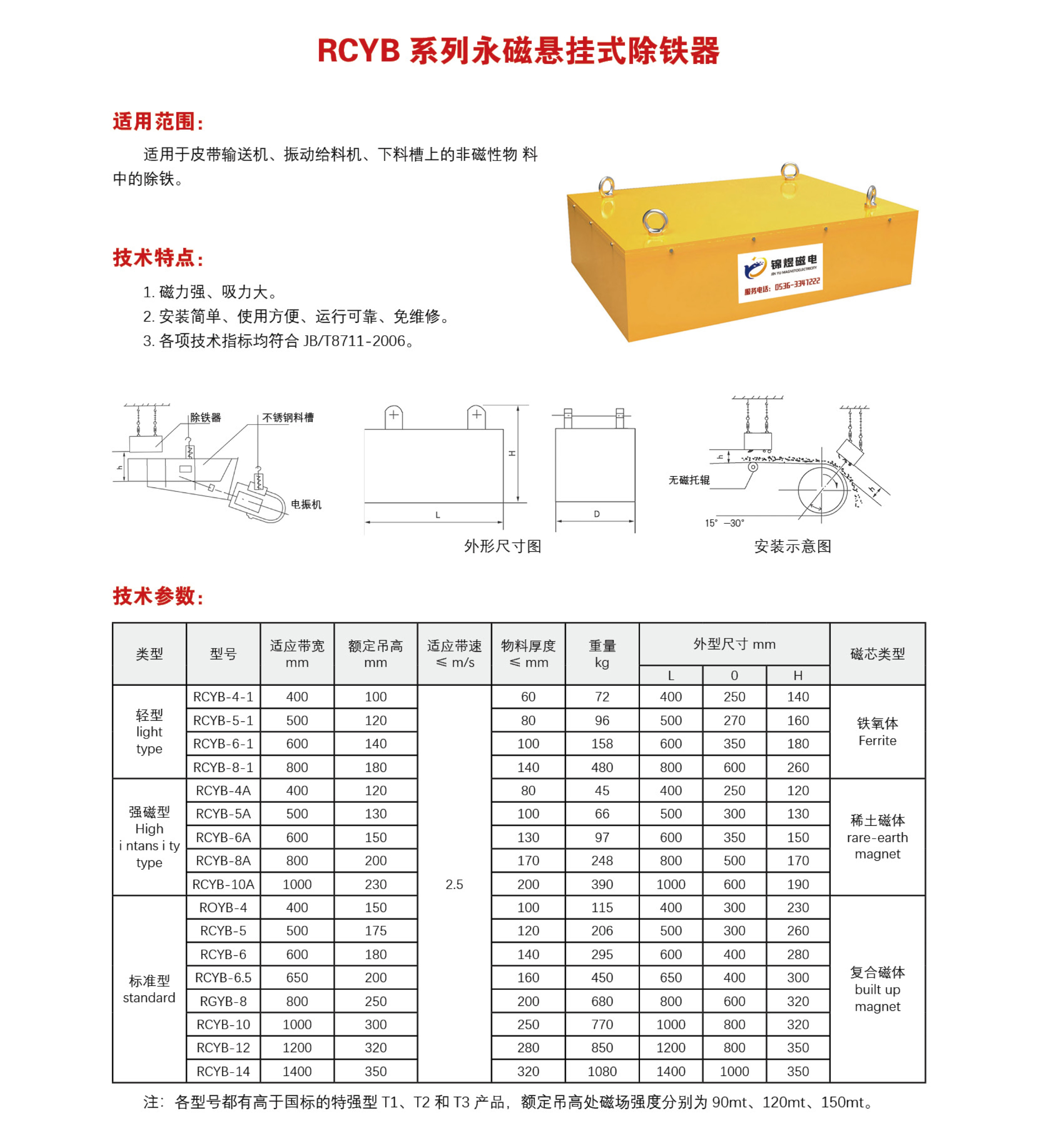 RCYB 系列永磁悬挂式除铁器