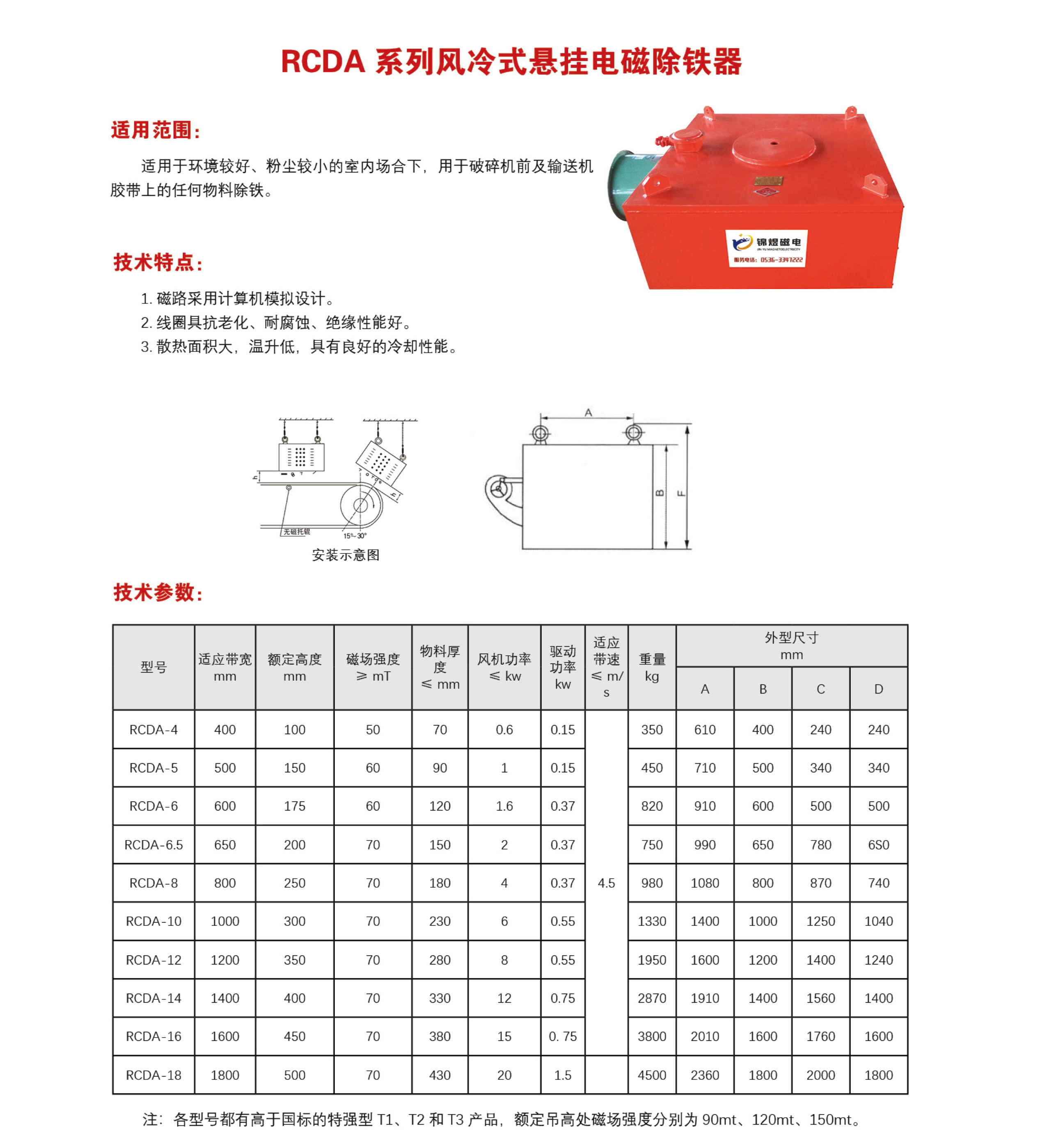 RCDA 系列风冷式悬挂电磁除铁器