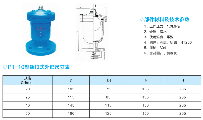 P1(QB1)-10型单口排气阀