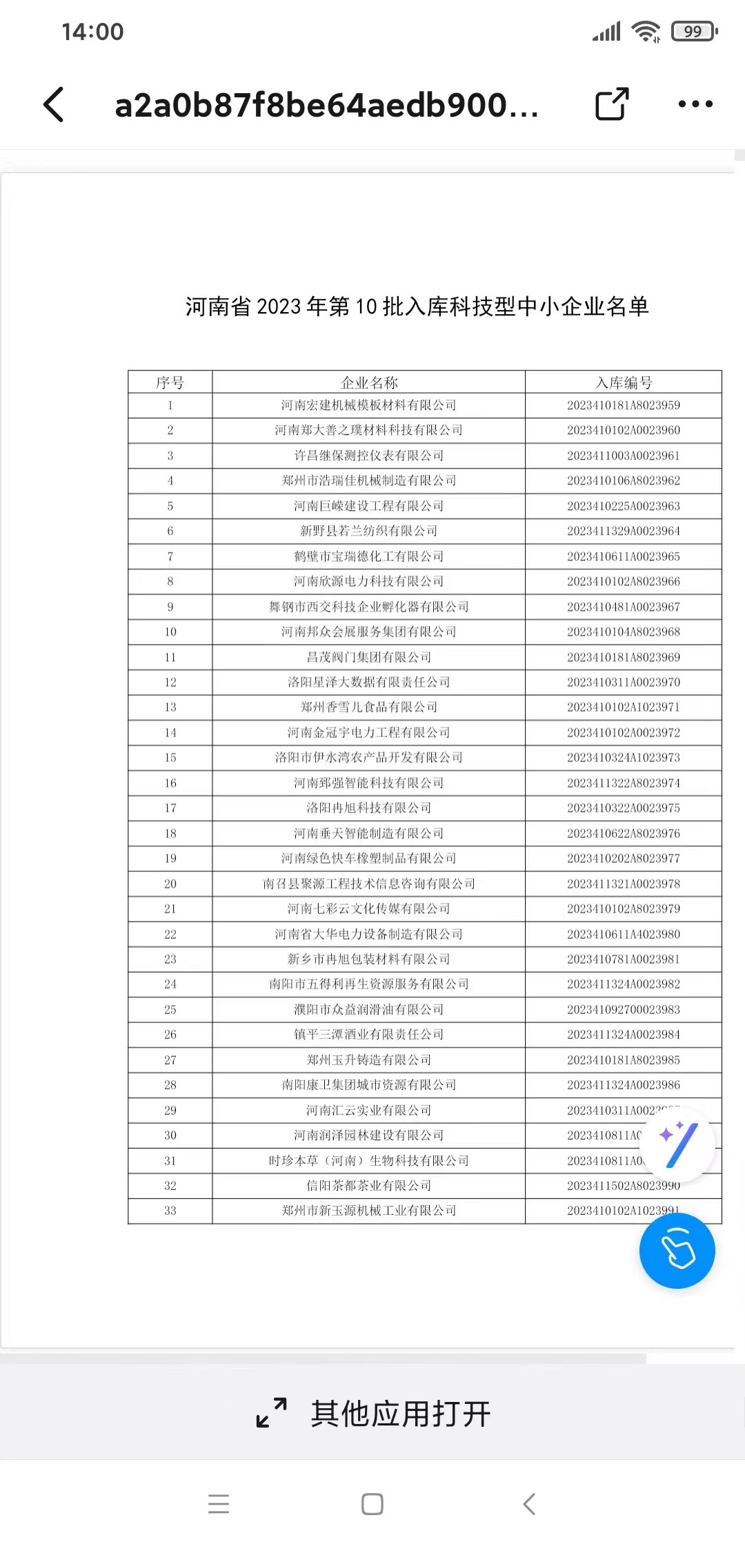 河南省2023 年第10 批入库科技型中小企业名单
