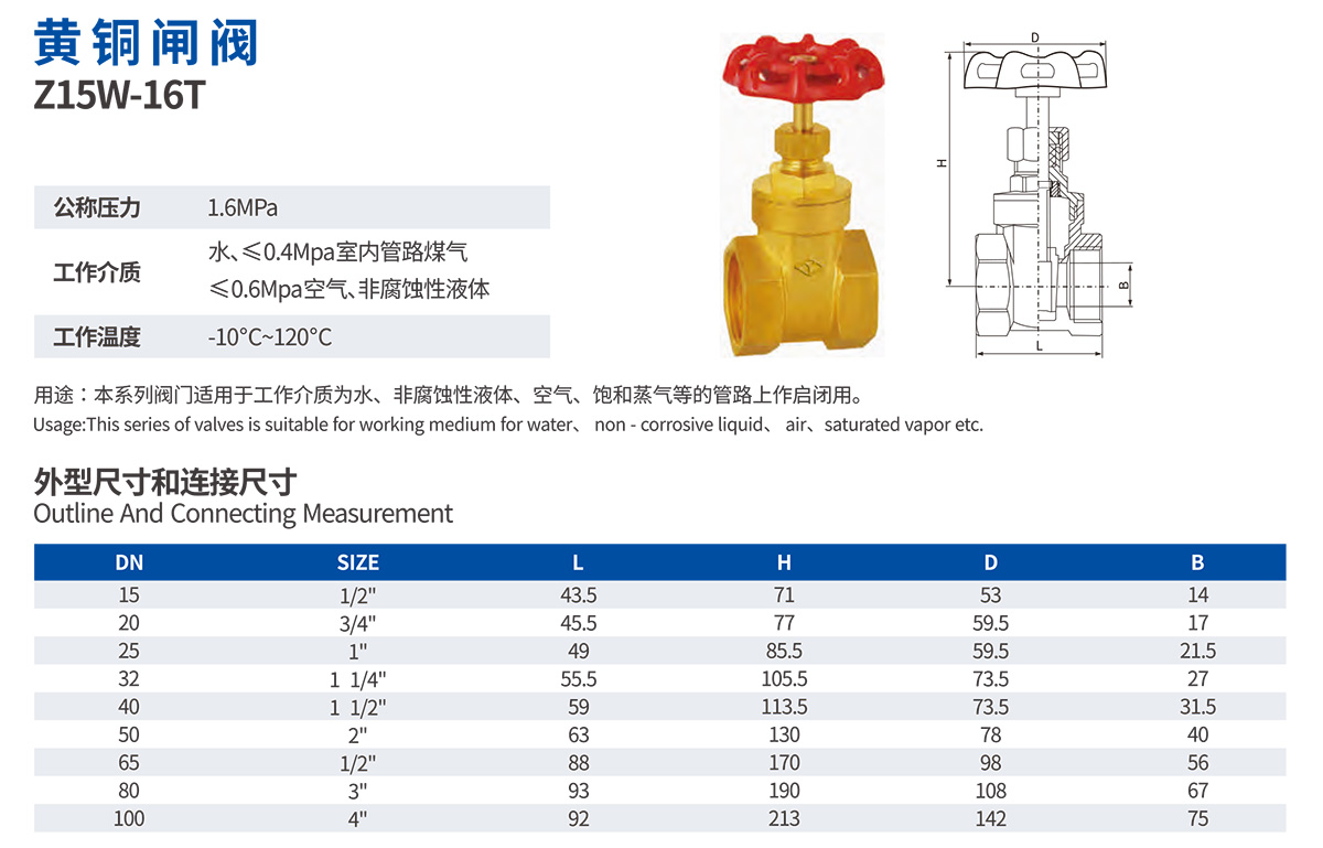 黄铜闸阀 Z15W-16T