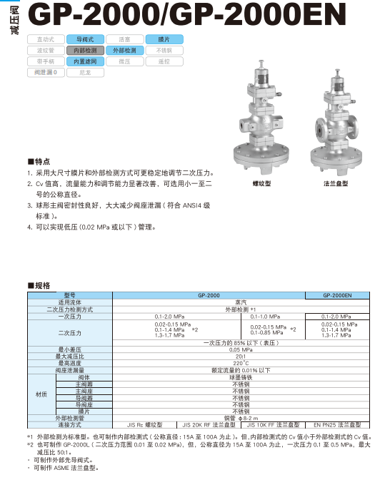 阿姆斯壮 GP-2000EN 蒸汽减压阀