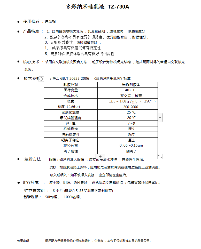 多彩纳米硅乳液  TZ-730A