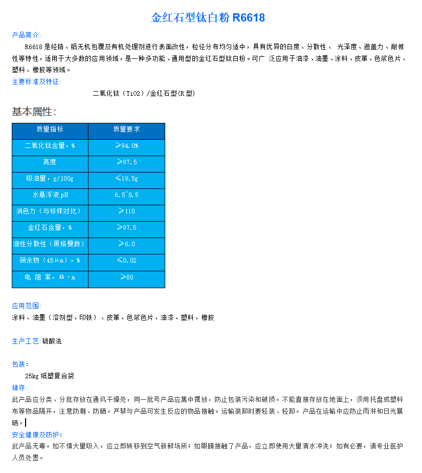 金红石型钛白粉R6618