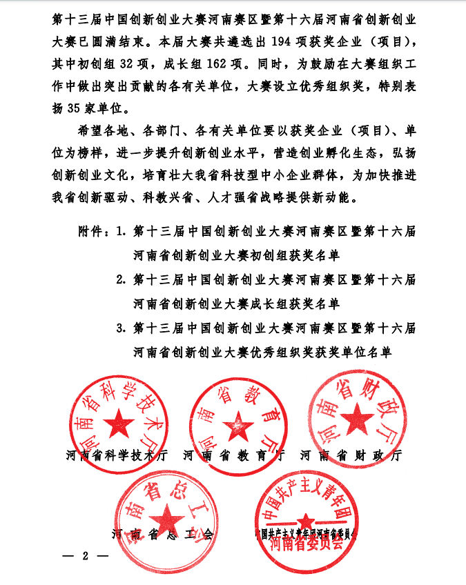 省创新创业大赛获奖