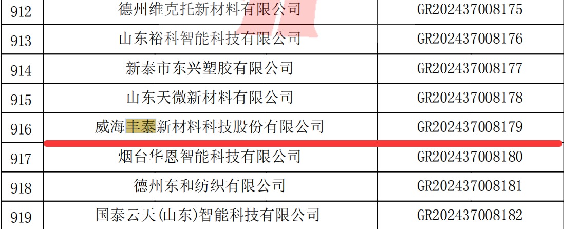 威海丰泰新材料科技股份有限公司
