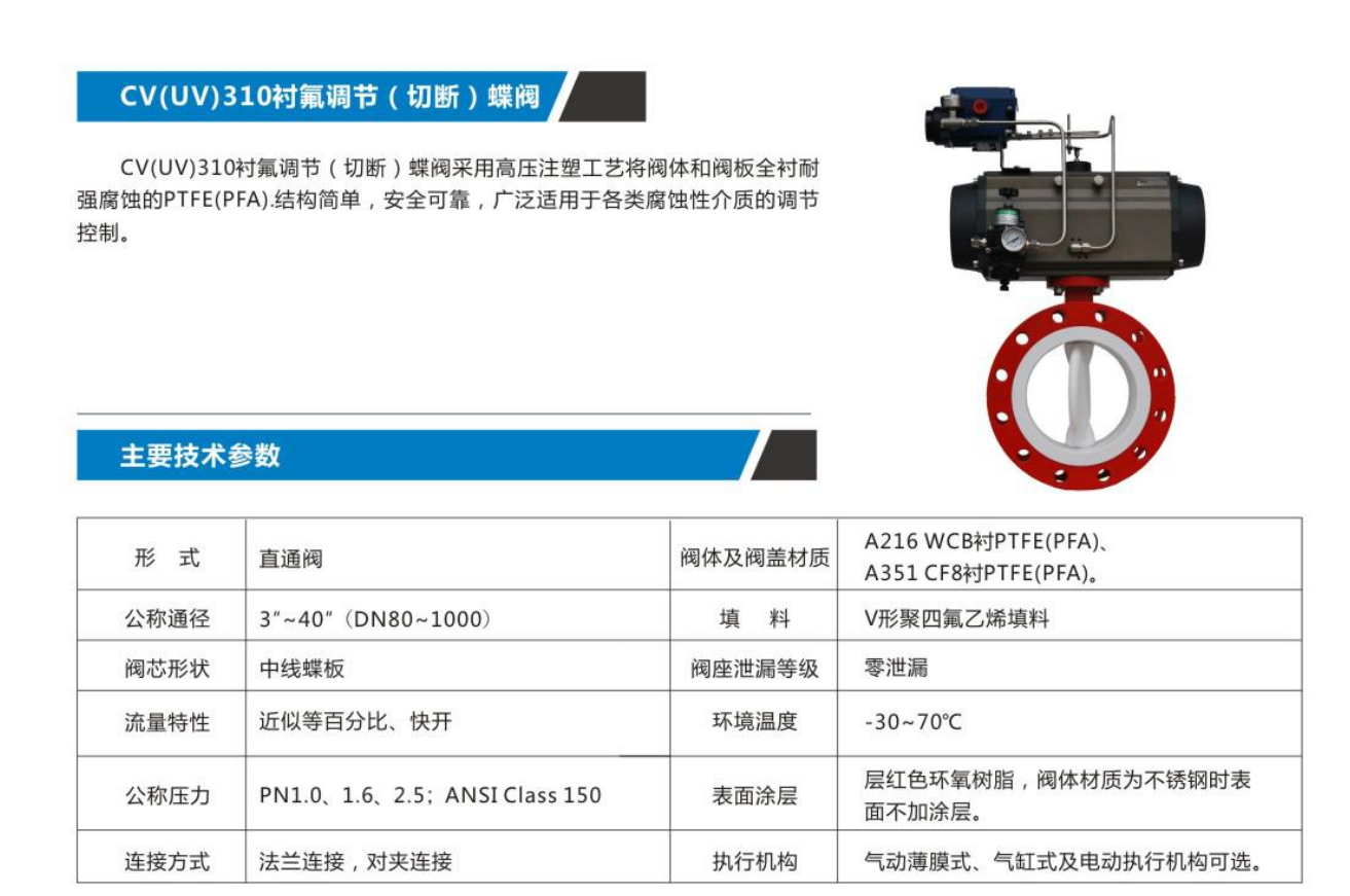 CV(UV)310衬氟调节(切断)蝶阀