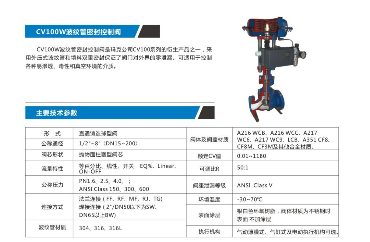 CV100W波纹管密封控制阀