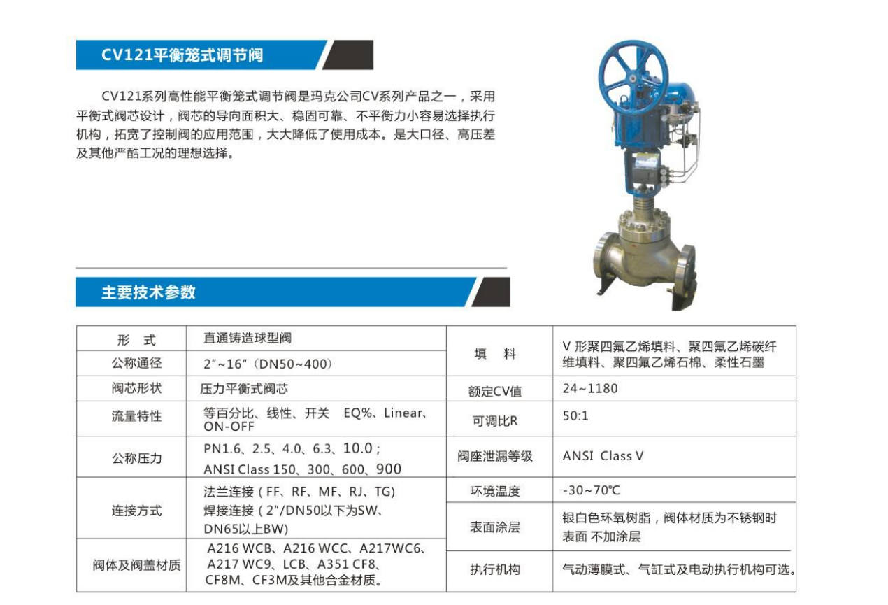 CV121平衡笼式调节阀
