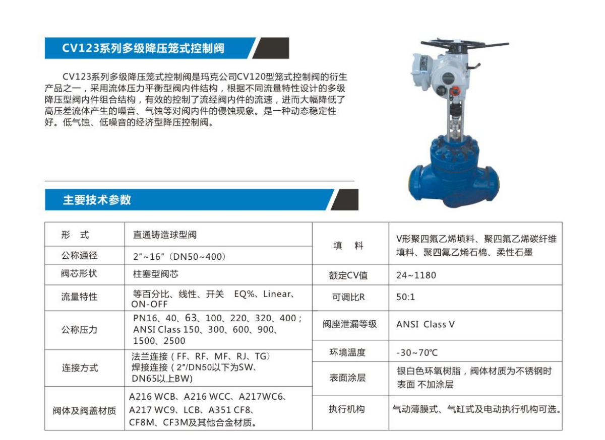 CV123系列多级降压笼式控制阀