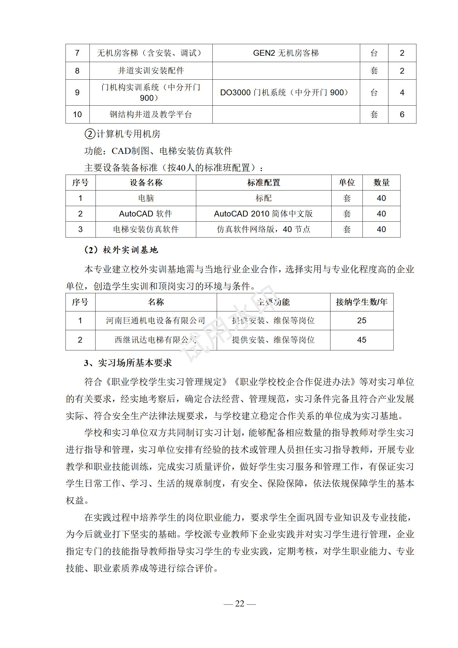 电梯安装与维修保养专业人才培养方案