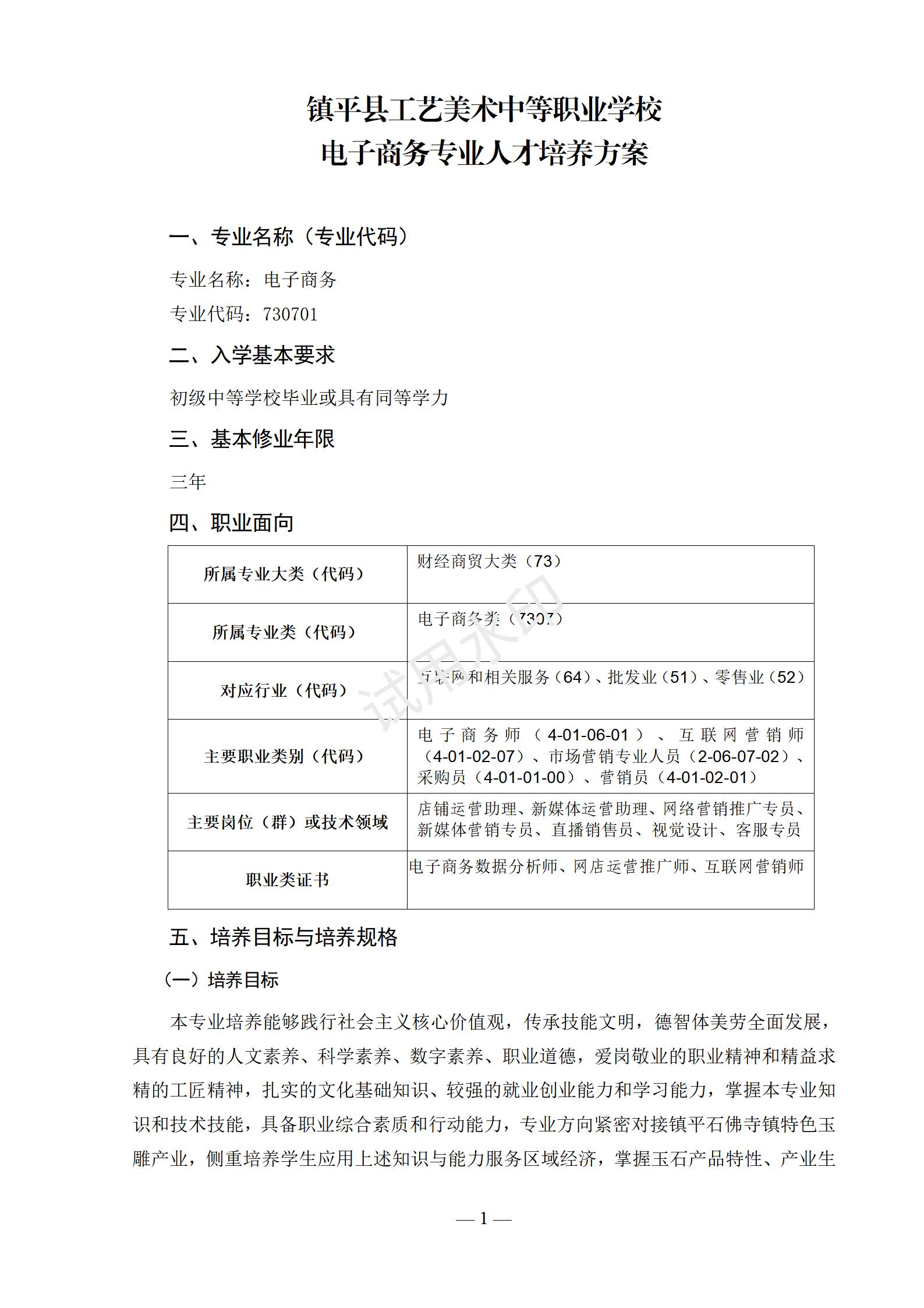 电子商务专业人才培养方案