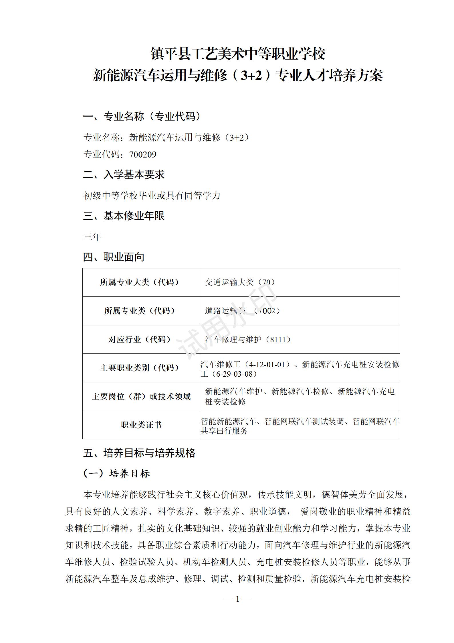 新能源汽车运用与维修专业人才培养方案