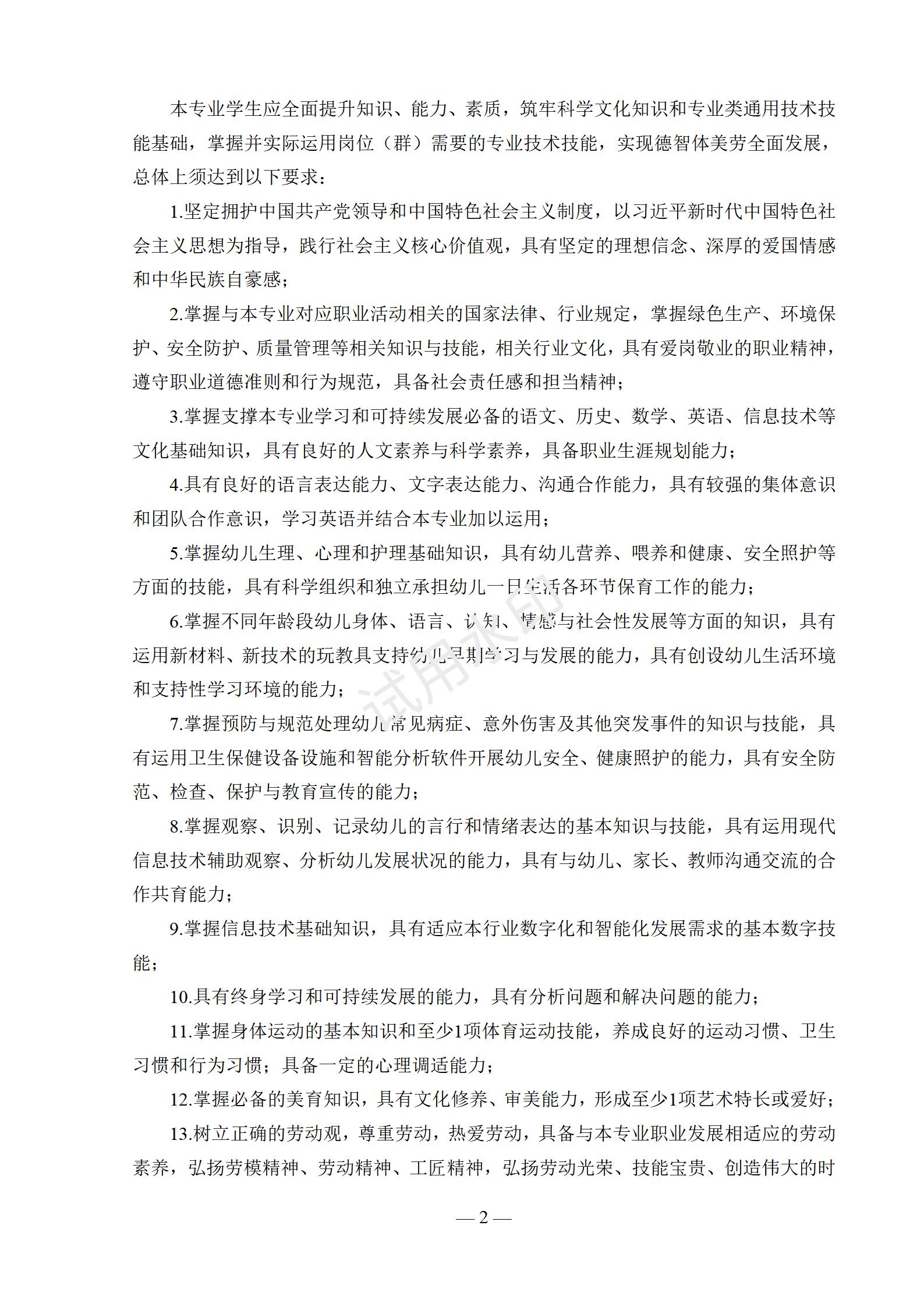 幼儿保育专业人才培养方案