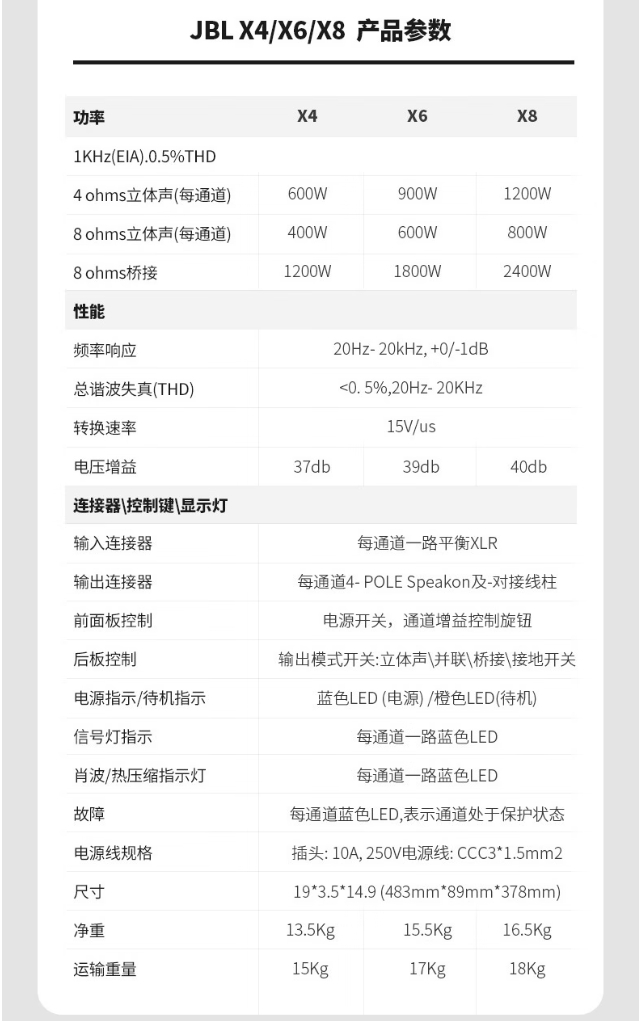 JBL JBL X4 X6 X8 X系列 大功率纯后级功放设备舞