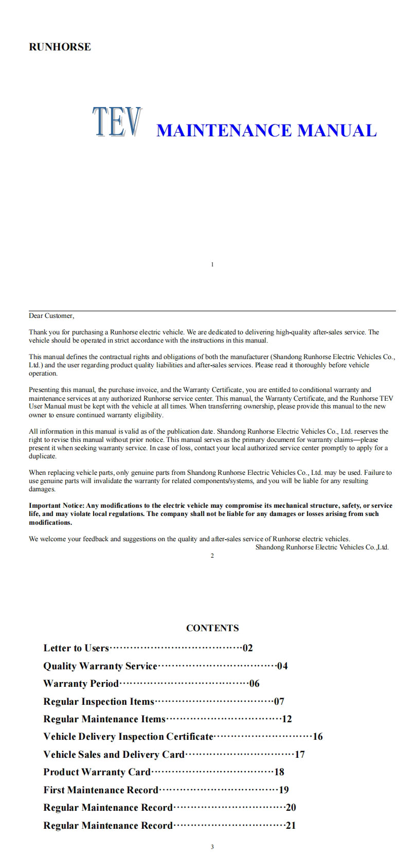 TEV Maintenance manual