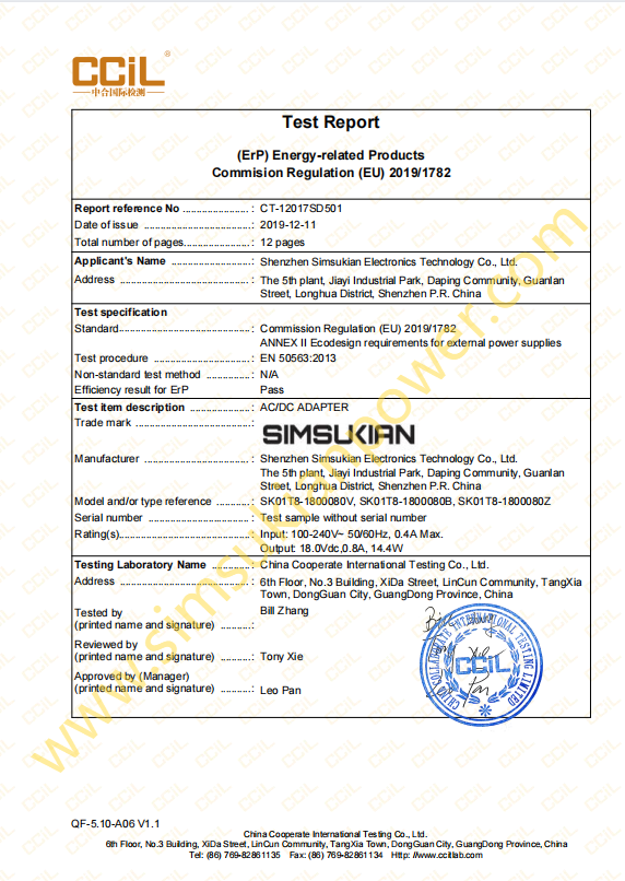 ErP Test Report