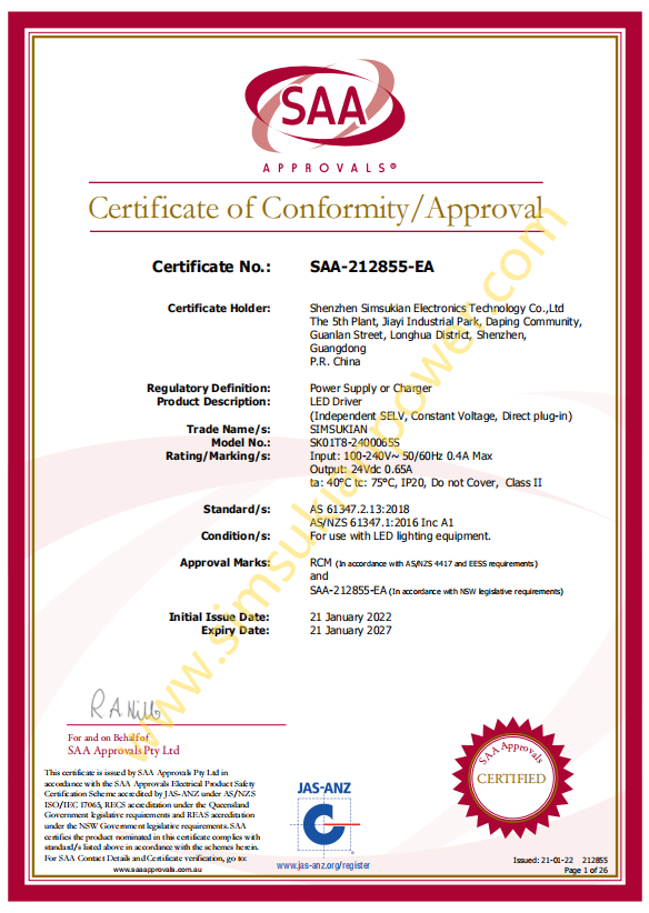 Australia SAA Certificate