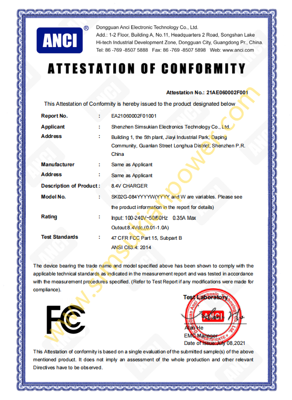 US FCC EMC Attestation of Conformity