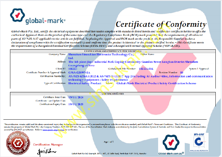 Certificate of Conformity