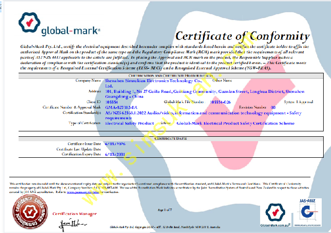RCM Certificate of Conformity