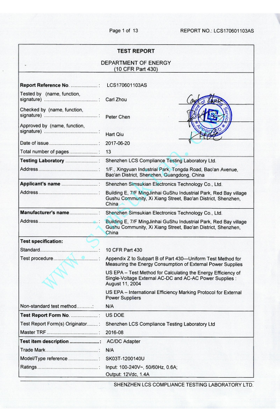 DOE Test Report