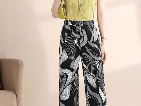 冰丝黑白印花阔腿裤