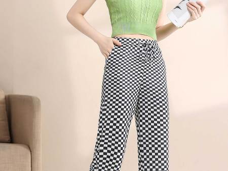 黑白棋盘格阔腿裤