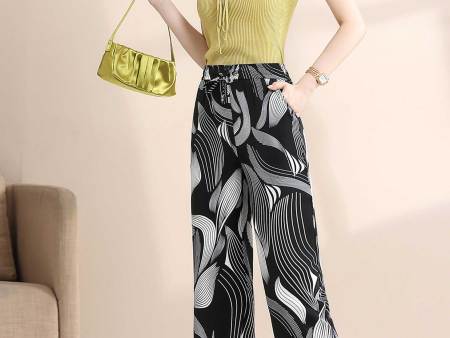 冰丝黑白印花阔腿裤1