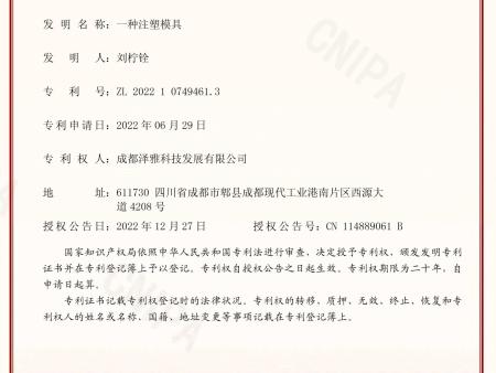 发明专利（一种注塑模具电子证书）