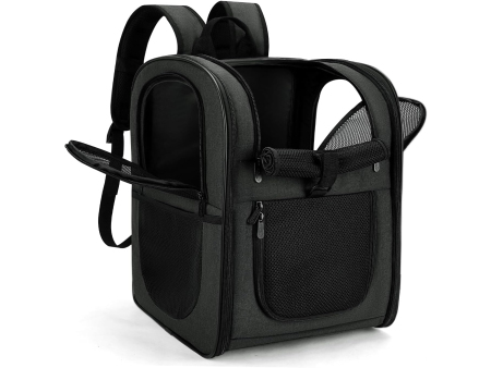  Dog & Cat Carrier Backpack for 4-18lb Pets - Ventilated Safe Design with Padded Back Support, Breathable Mesh Pet Backpack for Hiking, Travel, Outdoor (Black) XYL-PB202508053