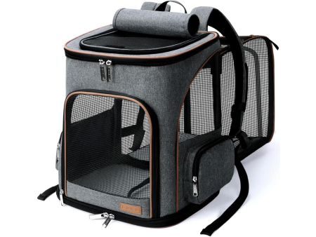 Pet Carrier Backpack Expandable Cat Backpack for Medium Dogs and Large Cats 20-25 Lbs, Grey XYL-PB202508057