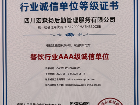 行业诚信单位等级证书